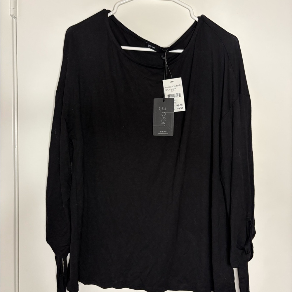 Gibson Black Asymmetrical 3/4 Sleeve Blouse